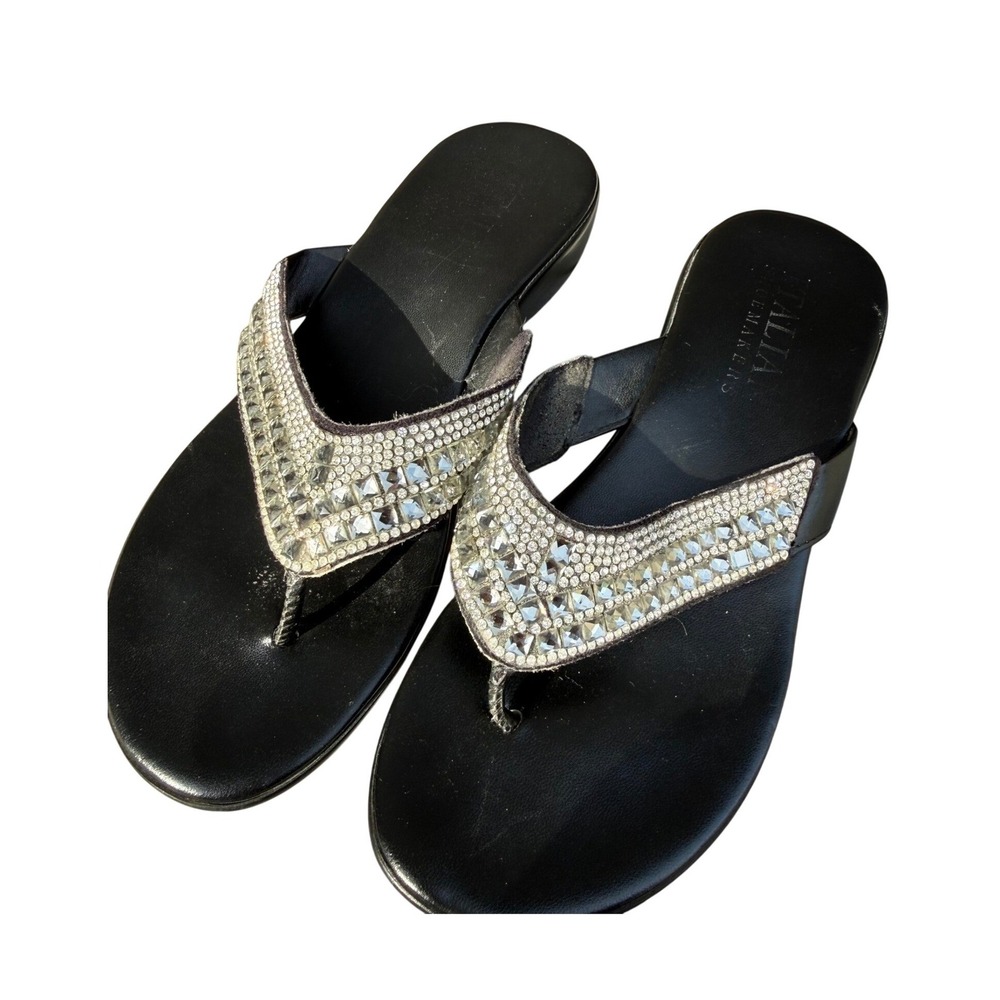 Black Rhinestone Embellished Wedge Sandals Made in Italy